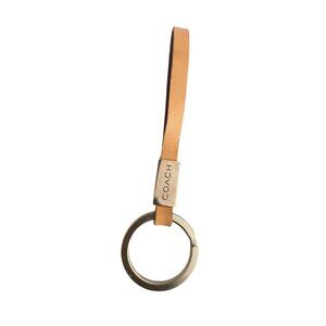 Coach Made in Italy Leather Keychain Tan Strap Silver Ring 1990–2000s Minimalist